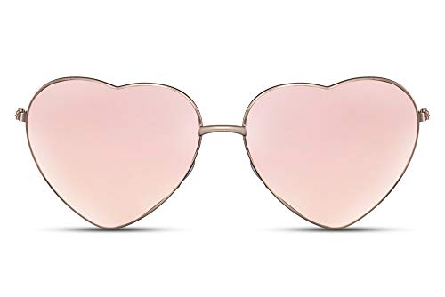 Cheapass Gafas de Sol Metálicas Forma de Corazón Montura Dorada con Cristales Rosas protección UV400 Mujeres
