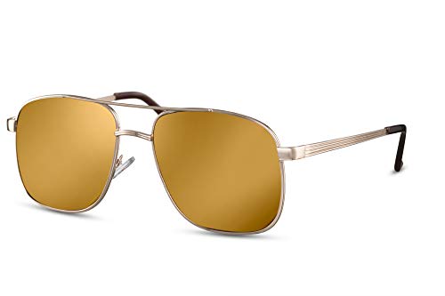 Cheapass Gafas de Sol Metálicas Macho Gafas Piloto Montura Dorada y Cristales Dorados Espejados Hombre Protección UV400