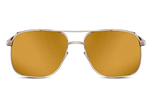 Cheapass Gafas de Sol Metálicas Macho Gafas Piloto Montura Dorada y Cristales Dorados Espejados Hombre Protección UV400