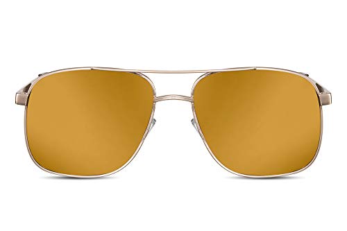 Cheapass Gafas de Sol Metálicas Macho Gafas Piloto Montura Dorada y Cristales Dorados Espejados Hombre Protección UV400