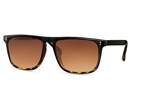 Cheapass Gafas de sol Parte Superior Lisa Rectangular de Negro a Leopardo con Lentes Graduales Marrones 100% con protección UV400 Hombres