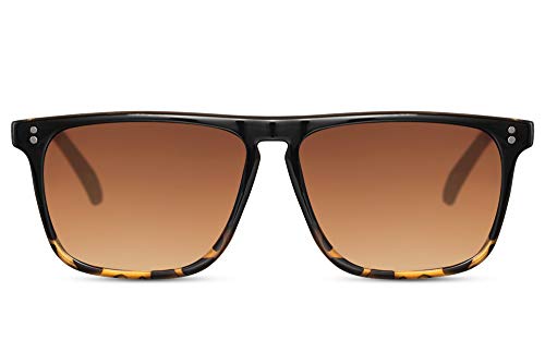 Cheapass Gafas de sol Parte Superior Lisa Rectangular de Negro a Leopardo con Lentes Graduales Marrones 100% con protección UV400 Hombres