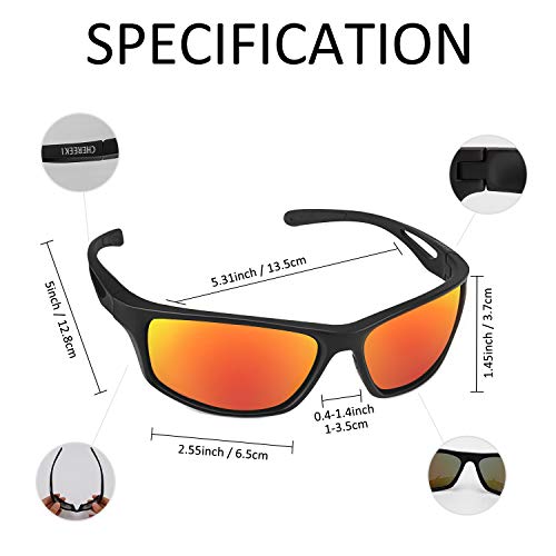 CHEREEKI Gafas de Sol Deportivas, Gafas de Sol Deportivas Polarizadas, Pesca, Ski, Conducción, Golf, Salir A C