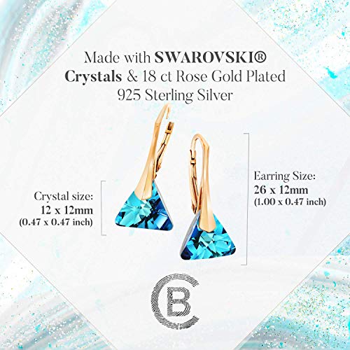 Chic Bijoux 18K Oro Rosa Pendientes Colgantes para Mujeres – Con Plata de Ley 925 y Cristales de Swarovski® para Orejas Sensibles – Regalo para Mamá e Hipoalergénicos (Azul)