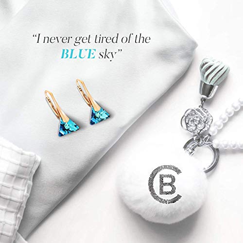 Chic Bijoux 18K Oro Rosa Pendientes Colgantes para Mujeres – Con Plata de Ley 925 y Cristales de Swarovski® para Orejas Sensibles – Regalo para Mamá e Hipoalergénicos (Azul)