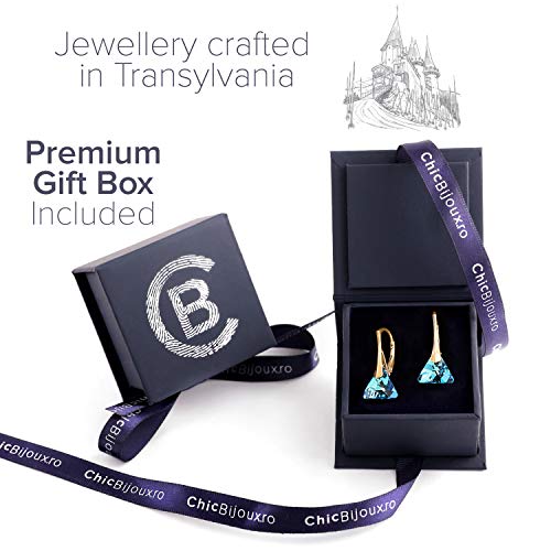 Chic Bijoux 18K Oro Rosa Pendientes Colgantes para Mujeres – Con Plata de Ley 925 y Cristales de Swarovski® para Orejas Sensibles – Regalo para Mamá e Hipoalergénicos (Azul)