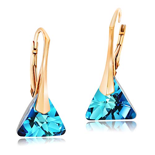 Chic Bijoux 18K Oro Rosa Pendientes Colgantes para Mujeres – Con Plata de Ley 925 y Cristales de Swarovski® para Orejas Sensibles – Regalo para Mamá e Hipoalergénicos (Azul)