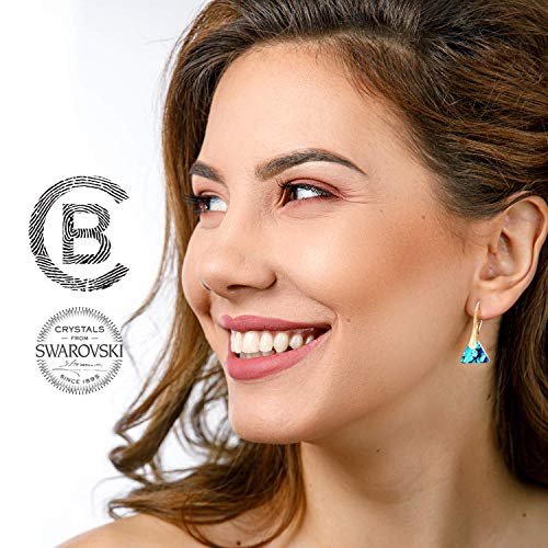 Chic Bijoux 18K Oro Rosa Pendientes Colgantes para Mujeres – Con Plata de Ley 925 y Cristales de Swarovski® para Orejas Sensibles – Regalo para Mamá e Hipoalergénicos (Azul)