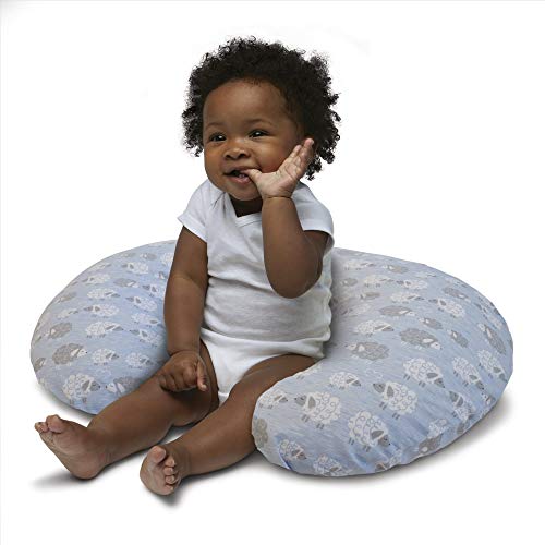 Chicco Boppy- Cojín de Lactancia algodón, ergonómico, indeformable y Optima adaptabilidad, de 0 a 12 Meses, Estampado ovejas Azul Soft Sheep, Almohada de Lactancia