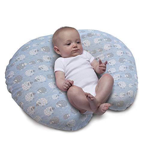 Chicco Boppy- Cojín de Lactancia algodón, ergonómico, indeformable y Optima adaptabilidad, de 0 a 12 Meses, Estampado ovejas Azul Soft Sheep, Almohada de Lactancia