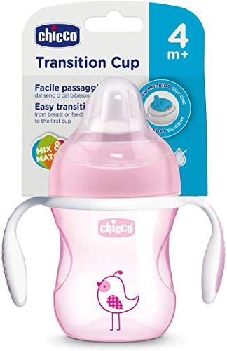 Chicco - Vaso de transición con boquilla de silicona, color rosa
