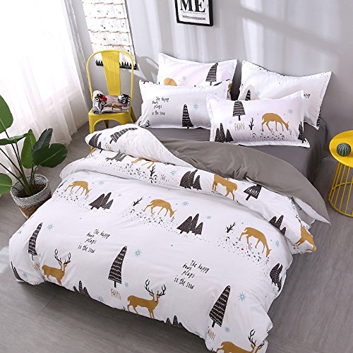 Chickwin Juego de Ropa de Cama 3 Piezas para Cama 135/140cm Poliéster Funda de edredón 180 * 220cm Funda de Almohada 50 * 75cm Estilo Animal(Cama 135/140cm, Ciervo del Bosque)