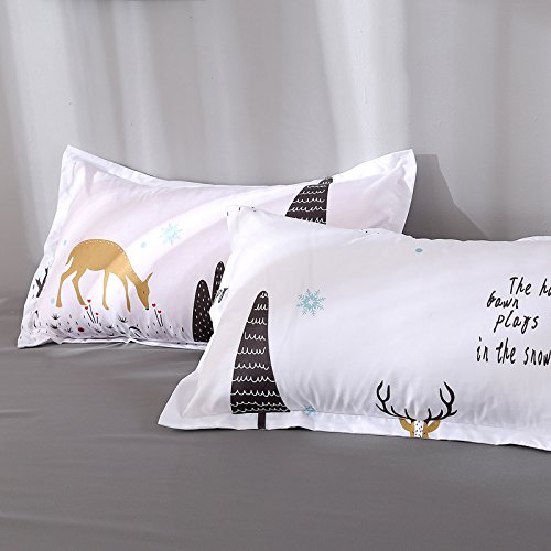 Chickwin Juego de Ropa de Cama 3 Piezas para Cama 135/140cm Poliéster Funda de edredón 180 * 220cm Funda de Almohada 50 * 75cm Estilo Animal(Cama 135/140cm, Ciervo del Bosque)