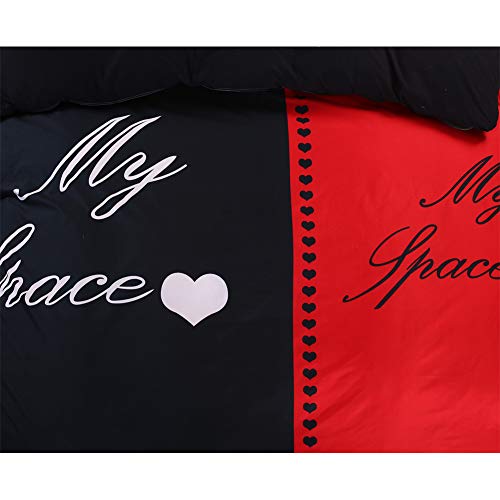 Chickwin Juego de Ropa de Cama 3 Piezas para Cama 150cm Poliéster Funda de edredón 240 * 220cm Funda de Almohada 48 * 74 stilo Blanco & Negro Dulce Pareja (150cm, Espacio Negro)