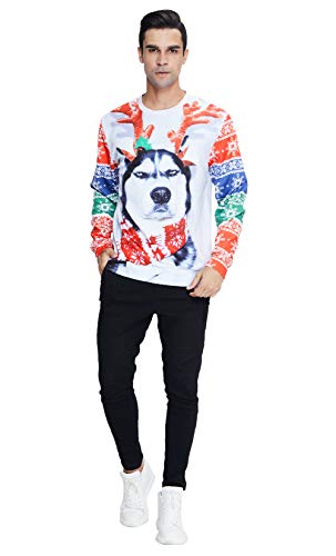 chicolife Unisex navideños Suéteres 3D Perro Enojado con Navidad Bufanda Cuello Redondo Sudaderas para jóvenes niño niña Adolescente