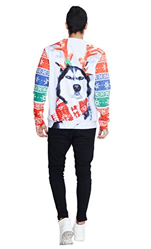 chicolife Unisex navideños Suéteres 3D Perro Enojado con Navidad Bufanda Cuello Redondo Sudaderas para jóvenes niño niña Adolescente