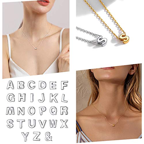 ChicSilver Collar Dije M Joyerías Hipoalergénicas de Plata de Ley 925 Oro Amarillo Dorado Colgante Pequeño Alfabeto Letra Inicial Diseño Simple