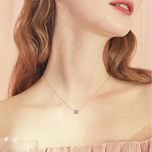 ChicSilver Collar Dije M Joyerías Hipoalergénicas de Plata de Ley 925 Oro Amarillo Dorado Colgante Pequeño Alfabeto Letra Inicial Diseño Simple