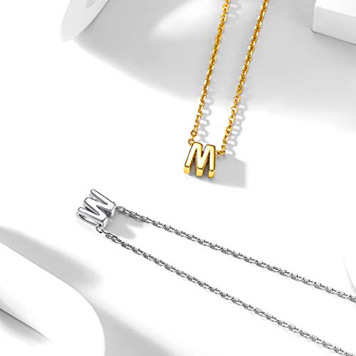 ChicSilver Collar Dije M Joyerías Hipoalergénicas de Plata de Ley 925 Oro Amarillo Dorado Colgante Pequeño Alfabeto Letra Inicial Diseño Simple