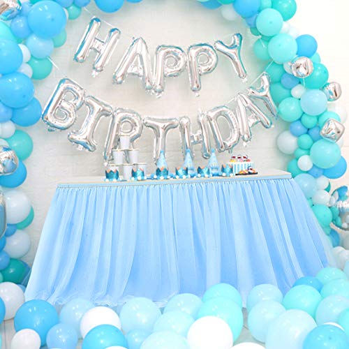 CHIGER Falda de mesa de tul de gama alta de malla dorada mullida tutú para fiesta, boda, fiesta de cumpleaños y decoración del hogar (15,8 x 2,5 cm), color azul