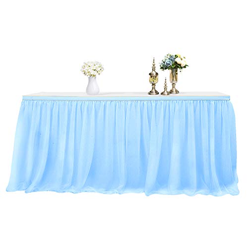 CHIGER Falda de mesa de tul de gama alta de malla dorada mullida tutú para fiesta, boda, fiesta de cumpleaños y decoración del hogar (15,8 x 2,5 cm), color azul