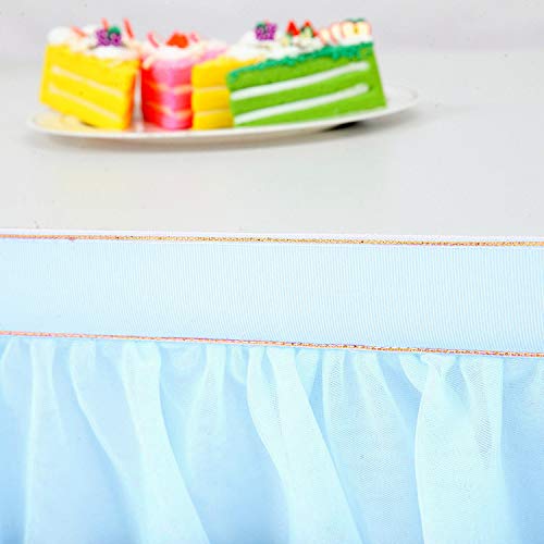 CHIGER Falda de mesa de tul de gama alta de malla dorada mullida tutú para fiesta, boda, fiesta de cumpleaños y decoración del hogar (15,8 x 2,5 cm), color azul