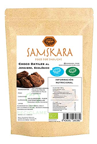 Choco Datiles al Jengibre BIO | Datiles Deshuesados Ecológica saboreada | Dulce saludable | Chocolate | como Trufas - Vegano Sin Gluten (1 kg)