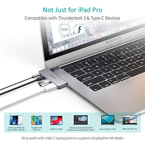 CHOETECH USB C Hub para iPad Pro 2018/2020, 4 en 1 Adaptador iPad Pro, 4K HDMI, USB-C PD, 3.5mm de Auricular, Hub para MacBook Pro,Macbook Air, Surface Go, Galaxy S20/S10/S9/S8 más Dispositivo USB C