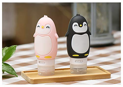 Chonor 3PCS Paquete de Pingüino Lindo Botellas de Viaje Portátil Silicona de Conjunto, Anti-Fugas Rellenable Compresible Botellas de Viaje,para Gel, Shampoo, Crema de Baño, Loción etc