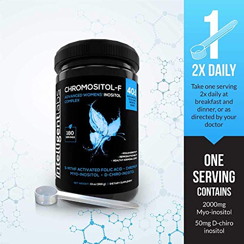 Chromositol-F de Intelligent Labs, avanzado complemento de inositol en polvo para mujeres, La mezcla perfecta de mioinositol y D-quiro-inositol (1:40) con folato activado y cromo, 180 dosis, 3 meses