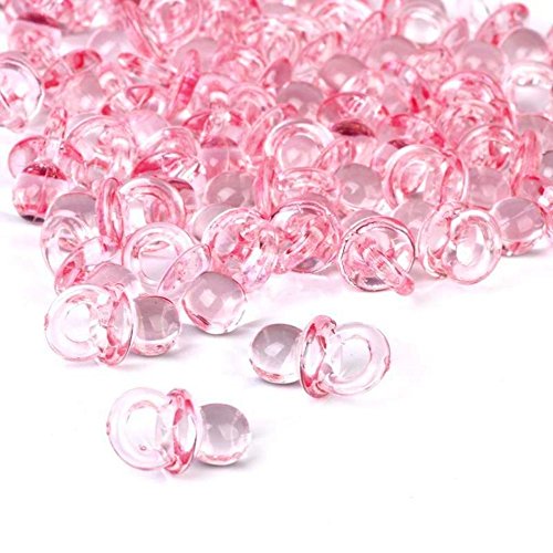 CHSYOO 100 x Set de Chupete Mini Deco, Decoración de Mesa de Confeti Confeti Streudeko Regalo de Regalo para Bautizo de Babyshower Baby Shower Cumpleaños de Boda Fiesta de Niños, Rosado