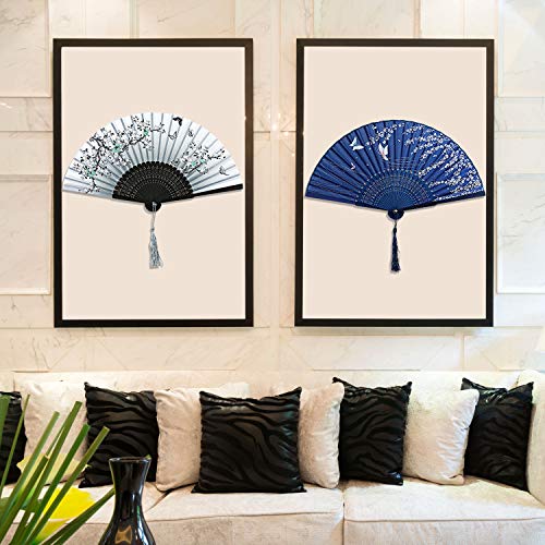 Chuangdi 12 Piezas de Mano Abanicos de Seda de bambú abanicos Flor Impresos abanicos de Mano Plegado abanicos de Baile para Regalo de Boda favores de la Fiesta (Patrón de Flor de Cerezo)