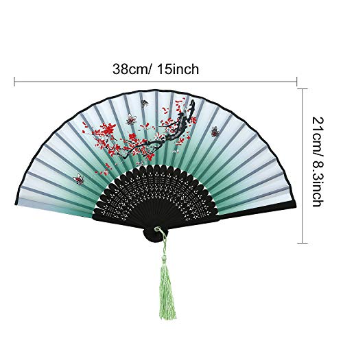 Chuangdi 12 Piezas de Mano Abanicos de Seda de bambú abanicos Flor Impresos abanicos de Mano Plegado abanicos de Baile para Regalo de Boda favores de la Fiesta (Patrón de Flor de Cerezo)