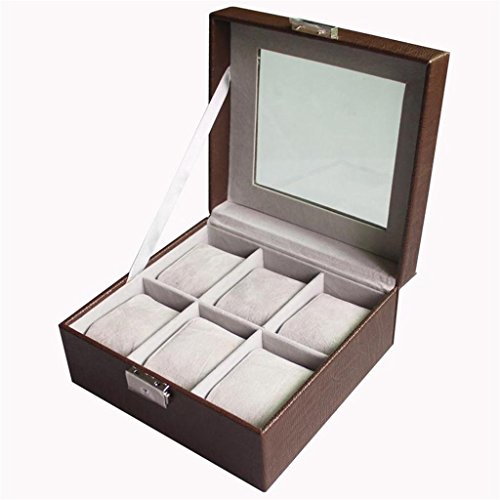 CHUANMEI Caja de Reloj de Cuero/Caja Cuadrada de la colección de la Tabla Seis/Caja de exhibición, Regalo de cumpleaños, decoración casera, Coffee Color