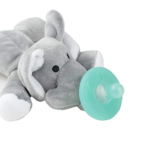 Chupete con Elefante Cheeky Chimp, Juguete de felpa suave con chupón de silicona médica sin BPA, Chupeta con peluche para bebé, chupete de animales (Elefante)