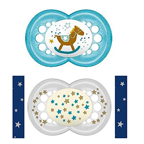 Chupete de silicona MAM"Skin Soft" // 6-16 Mo. Neutral // Juego de 2 // Incluye boya esterilizadora y cinta para chupete NIP