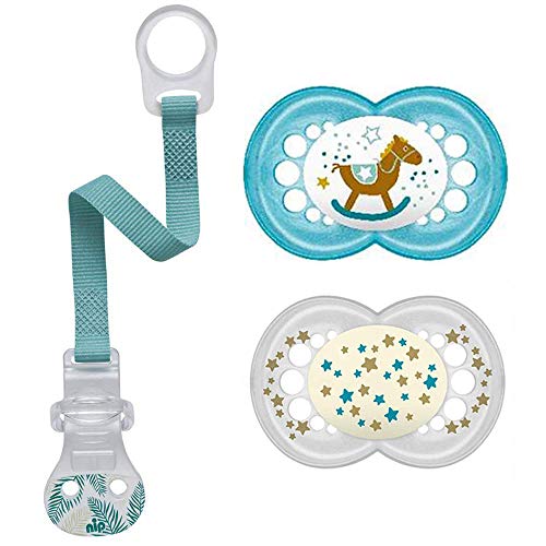 Chupete de silicona MAM"Skin Soft" // 6-16 Mo. Neutral // Juego de 2 // Incluye boya esterilizadora y cinta para chupete NIP