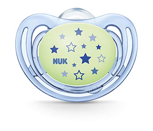 Chupete Night de NUK Freestyle Night con efecto luminoso, de silicona, 18-36 meses, forma adaptada a la mandíbula, verde y azul, 2 unidades