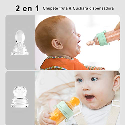 Chupetes Frutas bebe & Cuchara Dispensadora, Alimentador antiahogo bebe, multifuncional todo en uno juguete para bebe