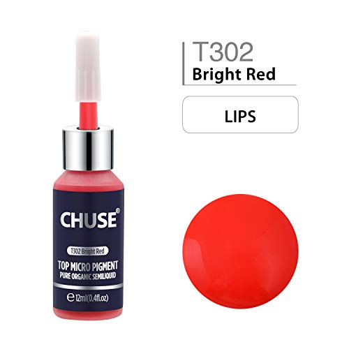 CHUSE T302 Rojo brillante Microblading micro pigmento permanente maquillaje tatuaje tinta color cosmético pasó SGS, DermaTest 12 ml (0.4fl.oz)