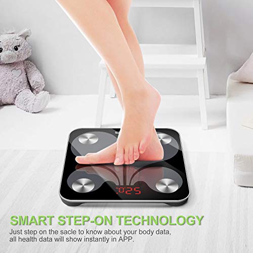 CHWARES Báscula digital de grasa corporal, carga por USB, báscula de baño con Bluetooth, con aplicación, báscula digital para analice,conversión de 3 unidades, báscula de grasa corporal inalámbrica