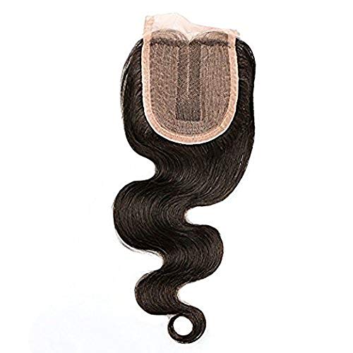 Cierre Del Cordón"X 4" Sección Del Medio De Cierre Del Pelo Humano 3.5 130% De La Densidad Brasileña Del Pelo Humano 7A Humano De La Virgen Cabello Ondulado/Bodywave La Extensión Del Pelo 14",1