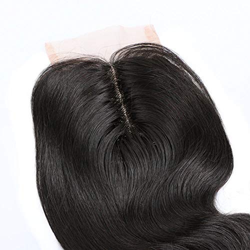 Cierre Del Cordón"X 4" Sección Del Medio De Cierre Del Pelo Humano 3.5 130% De La Densidad Brasileña Del Pelo Humano 7A Humano De La Virgen Cabello Ondulado/Bodywave La Extensión Del Pelo 14",1
