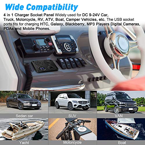 Cigarette Lighter Socket, Dual USB 4.2A Port, DC 12V Socket, Switch y LED Display Voltímetro Cargador coche a prueba agua Toma corriente para 12V/24V Coche, barcos marina,motocicleta, camión, SUV, UTV