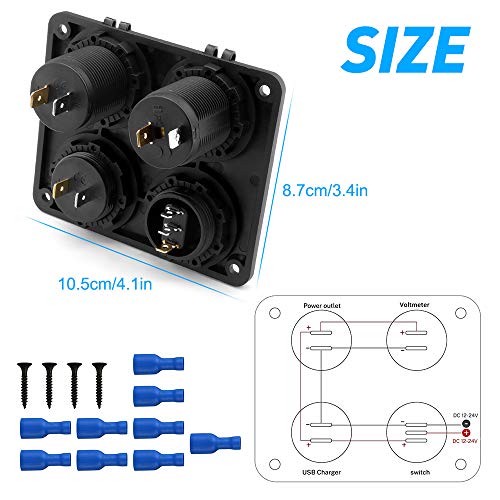 Cigarette Lighter Socket, Dual USB 4.2A Port, DC 12V Socket, Switch y LED Display Voltímetro Cargador coche a prueba agua Toma corriente para 12V/24V Coche, barcos marina,motocicleta, camión, SUV, UTV