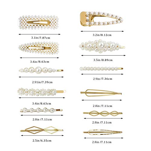 CINEEN 12 Pcs Moda Clips de Pelo Simple Perla Horquilla Artificiales de Pelo Perlas Clips de Pelo Decorativos Hechos a Mano Clips Pearl Hair Clip para Damas y Niñas