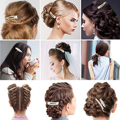 CINEEN 12 Pcs Moda Clips de Pelo Simple Perla Horquilla Artificiales de Pelo Perlas Clips de Pelo Decorativos Hechos a Mano Clips Pearl Hair Clip para Damas y Niñas