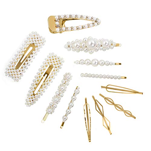 CINEEN 12 Pcs Moda Clips de Pelo Simple Perla Horquilla Artificiales de Pelo Perlas Clips de Pelo Decorativos Hechos a Mano Clips Pearl Hair Clip para Damas y Niñas