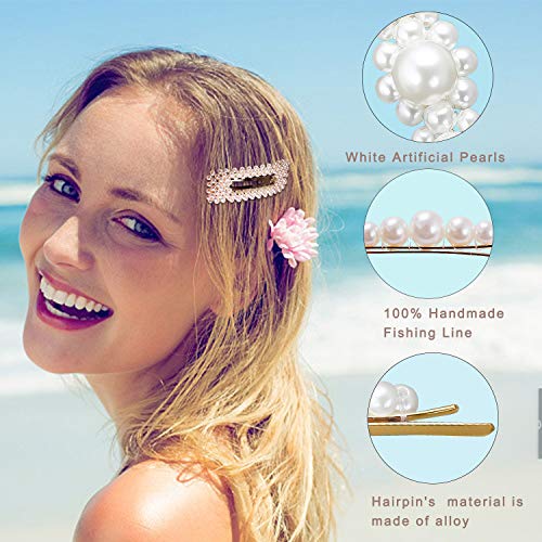 CINEEN 12 Pcs Moda Clips de Pelo Simple Perla Horquilla Artificiales de Pelo Perlas Clips de Pelo Decorativos Hechos a Mano Clips Pearl Hair Clip para Damas y Niñas