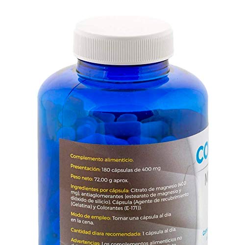 Citrato de Magnesio natural 180 cápsulas de 400mg vitaminas para el cansancio suplemento para 6 meses. Suplementos deportivos en capsulas que evitan la fatiga y el cansancio.